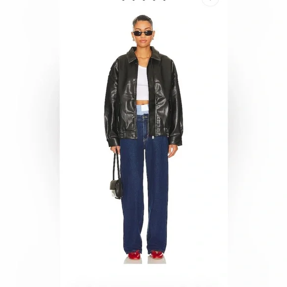 New Lioness Black Leather Bomber Jacket - Picture 5 of 7